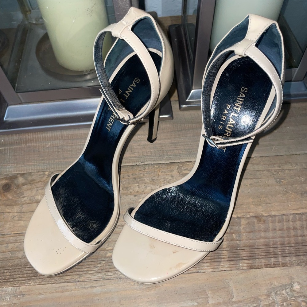 USED SAINT LAURENT Paris Women's Leather High Heel Ankle Strap Heels EU36 / US6